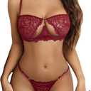 Avidlove Lingerie for Women Sexy Lace Bra and Panty Set Underwire Push Up Lingerie Sets Demi Half Cup (Large, Bwine Red)