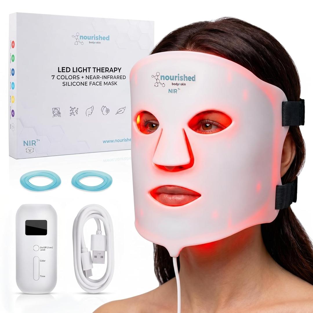 Nourished Bodynskin 7 Colors LED Face Mask with Near-Infrared - Blue, Red Light Therapy for Face - 456 LEDs - Skincare Tool for Wrinkles, Anti-Aging