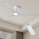 Roomratv 52 Inch Modern Silver Finished Ceiling Fans with Dimmable Led Lights, Flush Mount Ceiling Fan with Remote Control, Quiet DC Reversible Motor for Summer Winter, Noiseless,Bedroom,Indoor