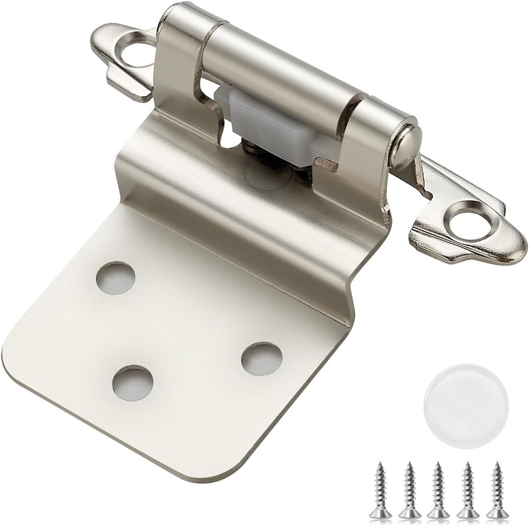 50 Pack (25 Pairs) 3/8 Inch Insert Kitchen Cabinet Hinges, Satin Nickel Self Closing Hinges for Kitchen Cabinet Doors, Semi-Concealed Cupboard Hardware, Face Mount Hardware, Silver 50 Pack (25 Pairs) 3/8 Inch Insert Kitchen Cabinet Hinges, Satin Nickel Self Closing Hinges for Kitchen Cabinet Doors, Semi-Concealed Cupboard Hardware, Face Mount Hardware, Silver