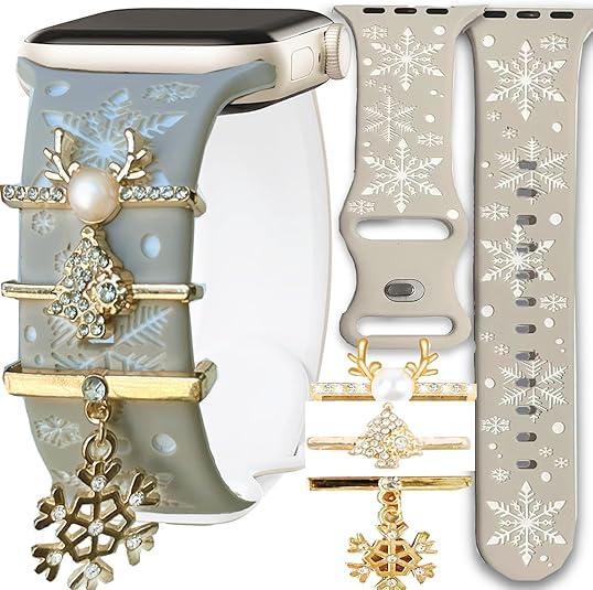 Christmas Fall Engraved Band with Charms Compatible Apple Watch Winter 38mm 40mm 41mm 42mm 44mm 45mm 46mm 49mm Women,Jullstar Snowfalke Maple Snowman Halloween Holiday Strap for iphone Watch Series 11 10 9 8 7 6 5 4 Ultra SE 3 2 1