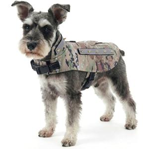 Protective Spiked Harness for Small Dogs, Removable 2-Row & 4-Row Spikes, Lightweight & Puncture-Resistant Design for Safety, Camouflage Medium 