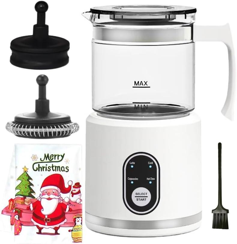 Electric Milk Frother,4 in 1 -Automatic Milk Frother,14oz Silent Operation Hot and Cold Milk Foamer Temperature Control Milk Steamer Warmer for Coffee,Latte,Cappuccino,Hot Choc,Dishwasher Safe (White)