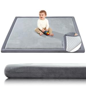 Thick Baby Play Mat for Floor, 1.3" 50x50 Playpen Mat, Tummy Time Foam Mats, Plush Soft Padded Playmate for Babies 6-12 Months Crawling, Non-Slip Nursery Rug for Toddler Kids Playroom(Grey)
