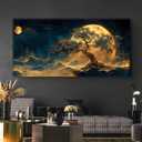 Gold Tree of Life Canvas Wall Art Sun Moon and Stars Celestial Picture Wall Decor Large Tree Poster Dark Green Gold Mystical Starry Sky Painting Print Artwork for Living Room Bedroom Office Home Decor