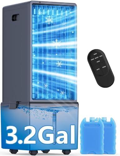 COOLECH 4-IN-1 Windowless Air Conditioner w/3.2-Gal Tank for 24H Cooling, 4 Wind Speeds & 4 Modes, LED Touch Screen, Waterless Alert System & 12H Timer, Remote, Portable Air Conditioners for Bedrooms