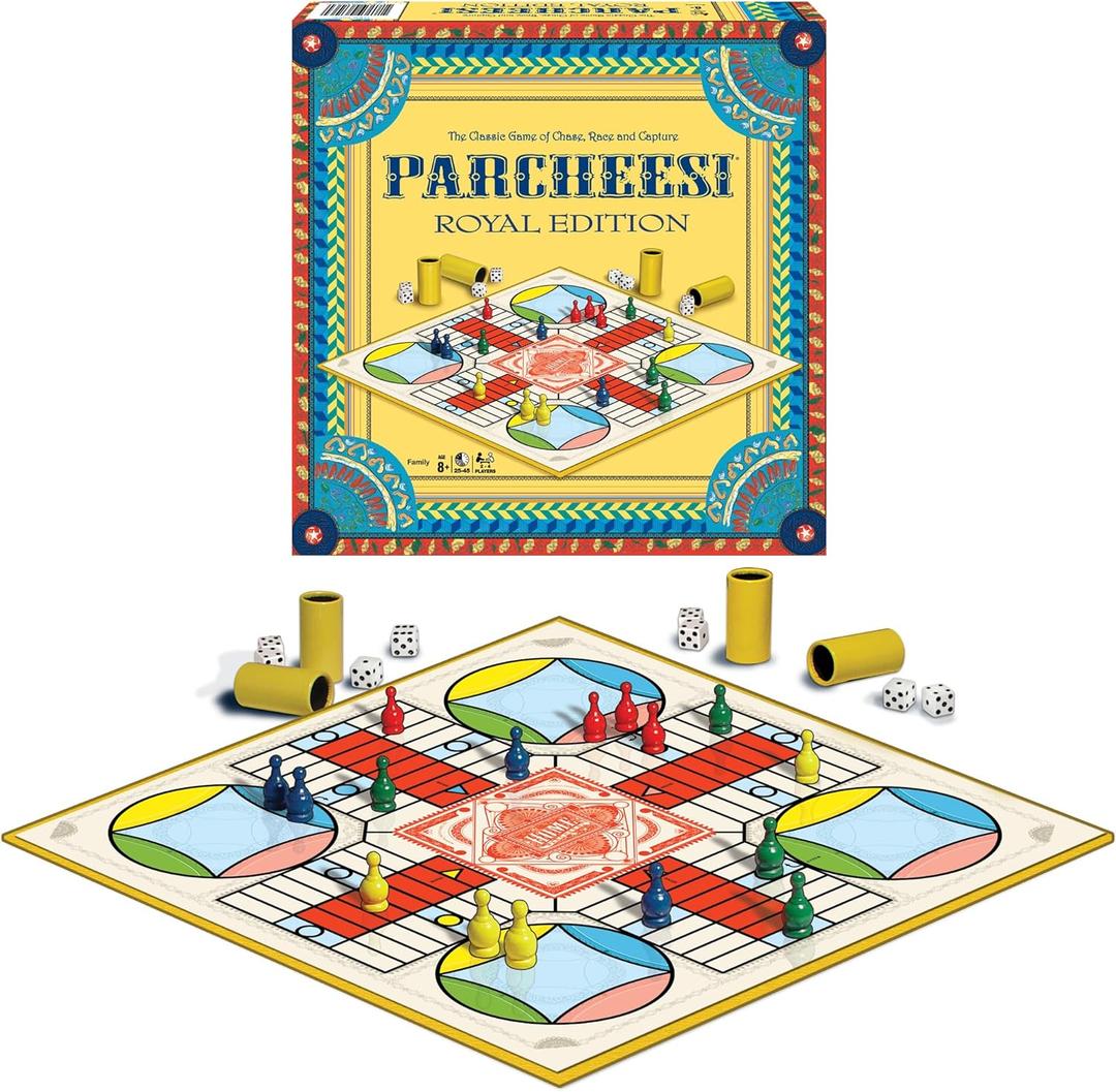 Parcheesi Royal Edition by Winning Moves Games USA, Classic Family Favorite Featuring Charming Artwork, Tokens and dice Cups for 2-4 Players, Ages 8+ (6106)