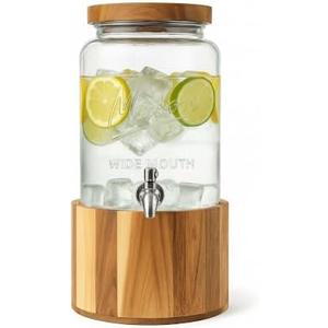 1 Gallon Glass Water & Lemonade Dispenser with Wooden Lid & Stand  Mason Jar Beverage Dispenser with Stainless Steel Spigot, Measurement Marks  Drink Server for Parties, Events, Home Use