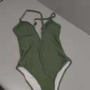 SHAPERIN Women's One Piece Swimsuit Deep V Neck Bathing Suits Tummy Control Push Up Padded Swimwear (Green, S)