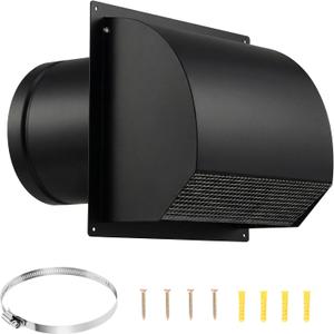 8 Inch Steel Hooded Wall Vent Cover with Screen and Backdraft Damper, Black