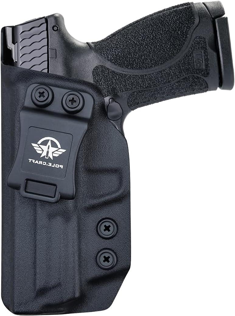POLE.CRAFT M&P 2.0 Holster IWB Kydex Holster Fit: Smith & Wesson M&P 9mm M2.0 4"/4.25" Pistol with Thumb Safety - Inside Waistband Concealed - Cover Mag-Button - Widened Entrance - No Wear, No Jitter (Black, Left Hand Draw (IWB))