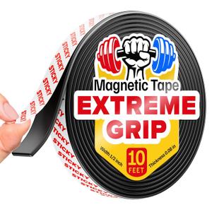 Super Sticky Magnetic Tape (10 feet x 1/2 inch) - Stong Magnet Strip with Adhesive Backing for DIY & Crafts - Easy to Cut and Mount on Fridges, Whiteboards & More