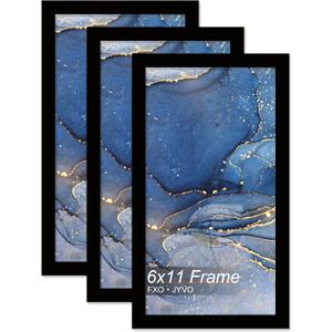 6x11 Picture Frame Set of 3, Black Frame for 6 x 11 Inch Picture Poster Photo, Light Weight and High Transparent 6 by 11 Frame for Wall - 3 Pack/Black/6"x11"