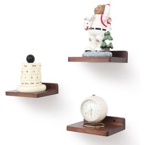 Small Floating Shelf, 5x6 Inch Display Ledges for Wall,Mini Shelves,Rustic Wood Shelf for Bedroom Living Room Bathroom Kitchen (3, Light Walnut)