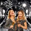 Black Silver Happy New Year Backdrop 2026 New Years Party Backdrop New Years Eve Annual Countdown Party Supplies Fireworks Glitter Dots Cheers to Family Party Decor Banner (70x40 inch (6x4FT))