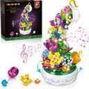 HOGOKIDS Flowers Music Box Building Block Kit with Light- 571PCS Valentines Day Gifts Decoration Rotating Music Box Blocks Set | Botanical Collection Birthday Gift for Girls Boys Adults Kids Ages 6+
