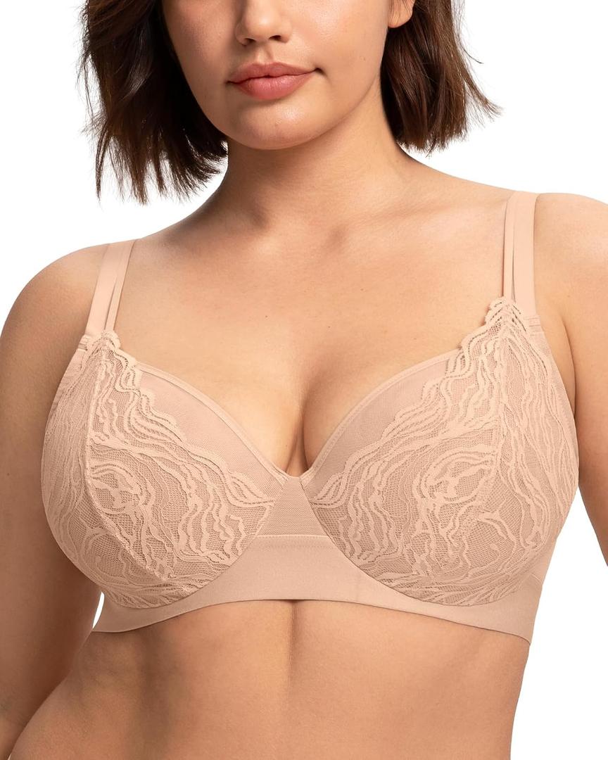 HSIA Minimizer Bras for Women Full Coverage Underwire Plus Size Unlined Mesh Jacquard Bra with Wide Straps (Beige, XL) 38D