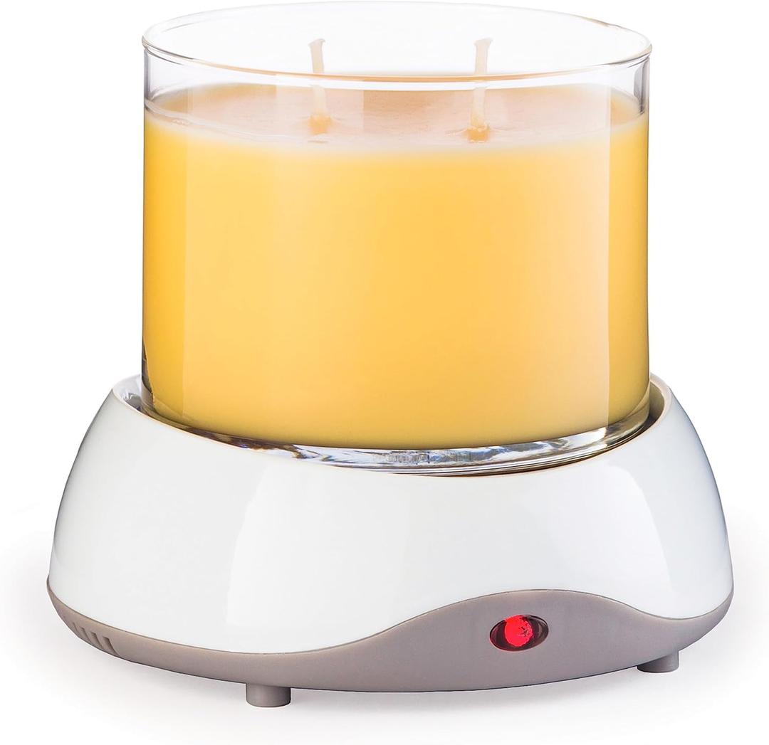 CANDLE WARMERS ETC. Auto Shutoff Candle Warmer Plate (White, Plug-in)  Modern Candle Wax Warmer with 8-Hour Timer (04)