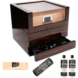 Humidor Cigar Box, Handcrafted Box Top 270" Elegant Glossy Spanish Cedar Humidors with Easy HumidificationSystem, Accurate Digital Hygrometer with 2 Humidor Solution by TUTUNES&Wudytim (Walnut)