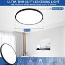 20 Inch Black Led Ceiling Light, Dimmable with Remote Control, Modern, Ultra Thin Flush Mount, Round Light Fixtures, 48W, 4800 Lumen, for Bedroom, Living Room, Kitchen, Dining Room, 19.7 inch