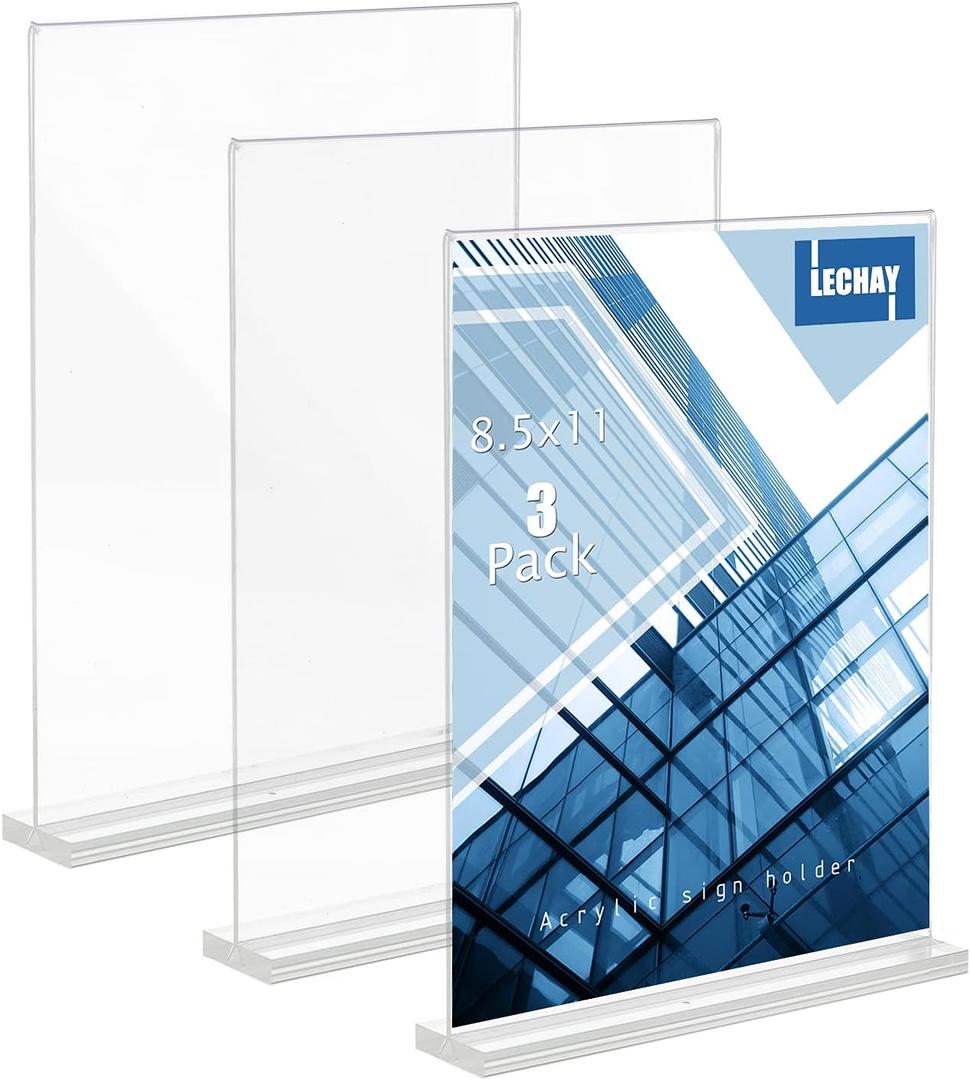 3 Pack Acrylic Sign Holder, 8.5 x 11 inches Clear Table Menu Desktop Display Stand Paper Holder Suitable for Restaurants, Office, Home, Store