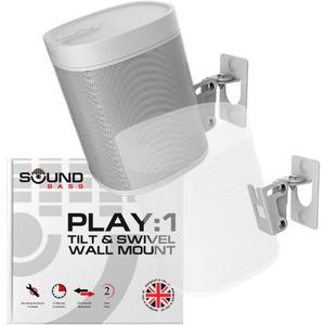 Sound Bass Play 1 Wall Mount, White, Pair, Compatible with Sonos Play:1 Only, Twin Pack, Adjustable Swivel & Tilt Mechanism, 2 Mounting Brackets Includes All Fixings