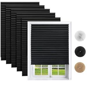 Changshade 6 Pack Temporary Shades,Blackout Pleated Paper Blinds for Indoor Windows Cut to Size Adhesive Paper Shades No Tools No Drilling for Office, Bedroom, Living Room, 36" W x 72" H, Black