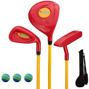 PGM Children's Golf Club Set - Can Hit Real Balls, 3 Pieces Clubs Includes Wood, Iron, and Putter, Great for Beginner Boys and Girls, Instructional Training Set