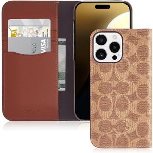 Coach Signature Canvas Wallet Folio iPhone 16 Pro Max Case - Designer Phone Case - Signature Tan
