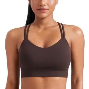 CRZ YOGA Softness Mold Womens Butterluxe Strappy Longline Sports Bra - Double Spaghetti Strap Workout Yoga Crop Top Athletic Hot Fudge Brown, X-Large