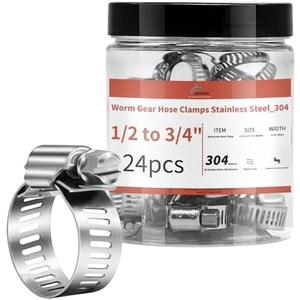 24 Pack 1/2" - 3/4" Worm Gear Hose Clamps, Adjustable Range 13-19mm 304 Stainless Steel Fuel Line Hose Clamps for Pipe, Plumbing, Automotive and Mechanical Application