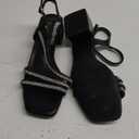 IDIFU IN2 Rhinestone Low Heels for Women Strappy Chunky Block Short Square Open Toe Heeled Sandals Wedding Bride Party Dress Shoes Comfortable Dressy Sparkly Bling Thick Heels 7.5