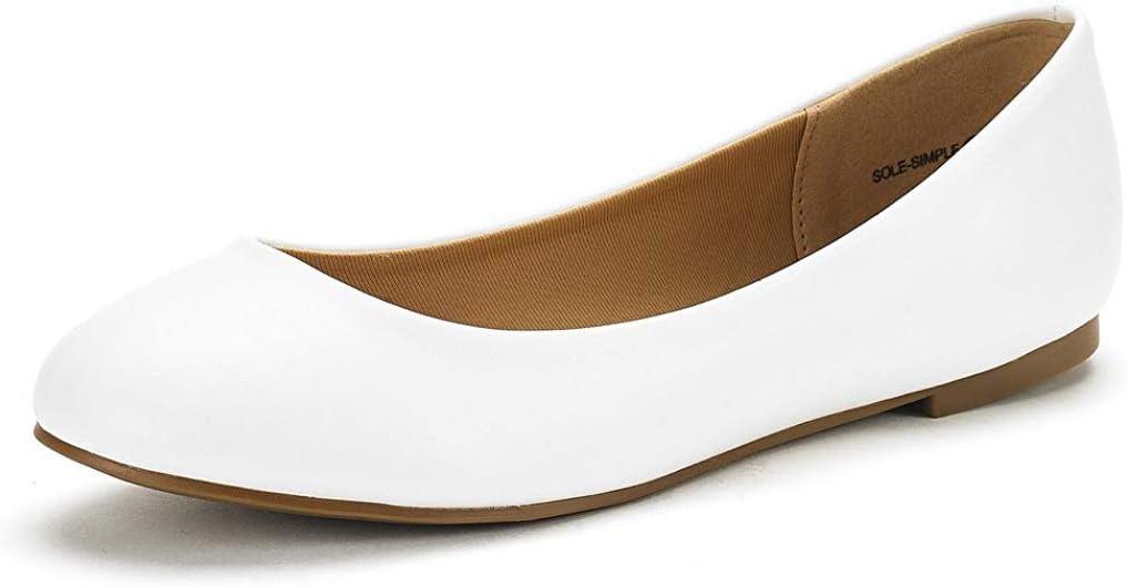 DREAM PAIRS Women's Sole-Simple Ballerina Walking Flats Shoes (5.5, White)