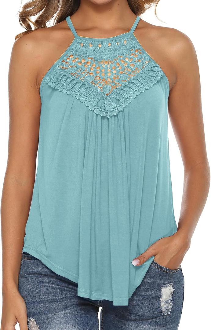 Bluetime Halter Tops Women Sleeveless Crochet Flowy Cute Summer Tank Tops, X