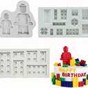 Guratapa 3pcs Building Bricks Robots Silicone Molds for DIY Fondant Candy Making Tools Chocolate Mold Desserts Ice Cube Gum Clay Biscuit Plaster Resin Cupcake Topper Cake Border Decor Moulds
