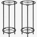 CASIMR Plant Stand Indoor Outdoor, Metal Rustproof Flower Shelf 2 Tier 23.9 inch, Tall Multiple Plant Pot Holder Rack for Garden Patio Living Room Corner Balcony, 2 Pack Black