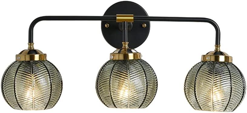 3-Light Bathroom Vanity Light Black Wall Mount Light with Green Glass Shade, Mid Century Wall Sconce Lights Modern Vanity Lamp for Over Mirror Bedroom Hallway
