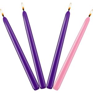 Christmas Advent Candles, Unscented Dripless 10 Inch Tall Long Thin Colored Wax Tapered Candlesticks for Seasonal Celebration, 4 Packs (3 Purple and 1 Pink) 8 Hours Burn Time