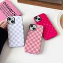 Compatible with iPhone 15 Case, Cute Aesthetic Fashion Colorful Checkered Cover for Women, Shockproof Slim Soft TPU and Hard PC Protective Phone Case for iPhone 15 6.1"- Hot Pink