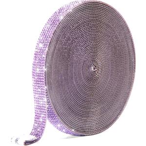 Self Adhesive Crystal Rhinestone Ribbon Strips, 9 Yards DIY Diamond Bling Ribbon Stickers Rhinestone Tape Roll for Crafts Phone Car Decorations (9 Yards, Purple)