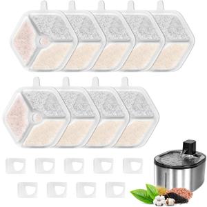 2 x Pet Water Fountain Filters Replacement for 152oz/4.5L Wireless Cat and dog Water Fountain PTM-643, 9+9 Packs Packs Replacement Filters Sponges Sets
