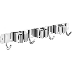 Mop and Broom Hanger Wall Mount, stainless steel Broom Hook Organizer Wall Mounted, Heavy Duty Mop Holder Storage Rack - 3 Racks 4 Hooks for hanging brooms and mops