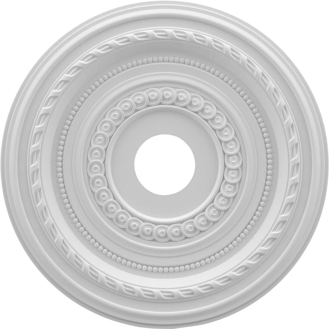 Ekena Millwork CMP19CO Cole Thermoformed PVC Ceiling Medallion (Fits Canopies up to 5 1/8"), 19"OD x 3 1/2"ID x 1"P (Unfinished)