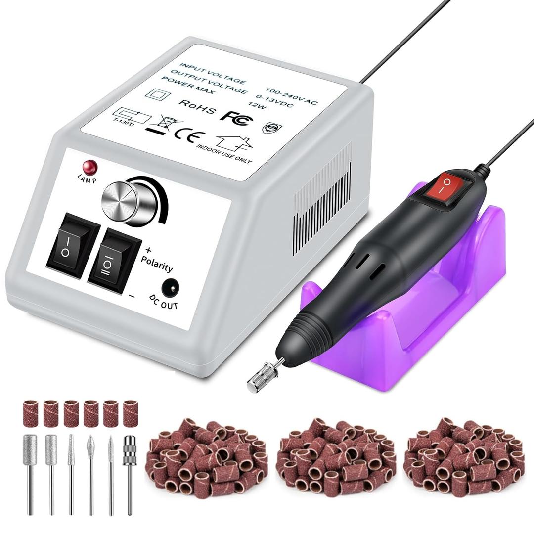 LAVAED Professional Electric Nail Drill Machine Kit - Low Noise Vibration with 156pcs Sanding Bands for Acrylic Nail Drill, Gel Art Remover, Polisher, Manicure, Pedicure (Pale Grey)