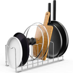 FLSEPAMB Lid Organizer Pot Lid Organizer 10-Tier Pot Lid Rack Holder Suitable for Bakeware Dish Plate, Cutting Boards, Pots & Pans, Serving Trays, Reusable Containers in Cabinet Pantry (1 Pack)