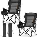 LET'S CAMP Oversized Camping Chairs 29.52" High Back Heavy Duty Lawn Chair Support 500LBS, Portable Collapsible Chair with Cup Holder, Side Pocket,2 Pack(Black)