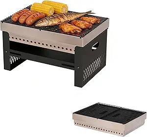 Mini Portable Charcoal Grill, Stainless Steel Small Folding BBQ One Person Tabletop Grill for Garden Bars Outdoor Camping