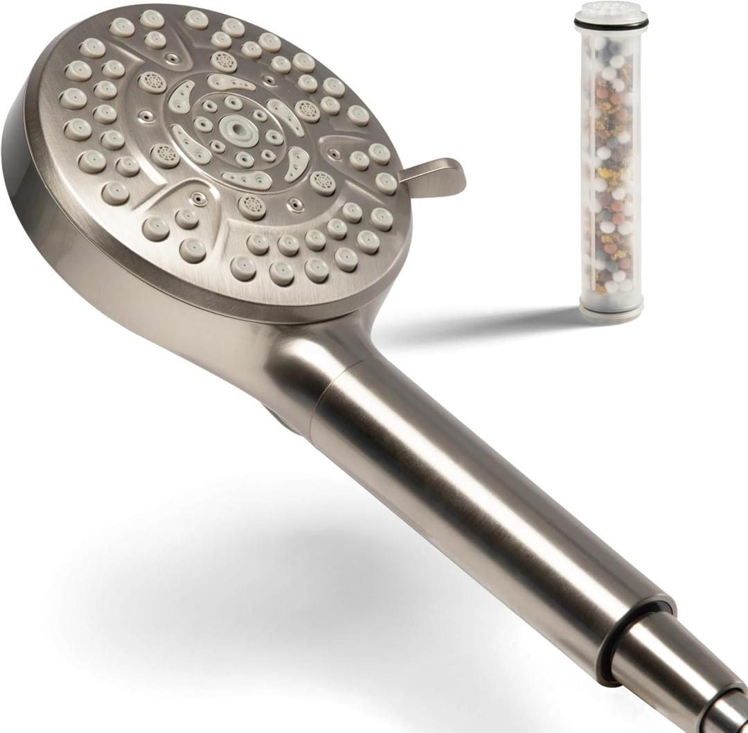 MDhair Handheld Filtered Shower Head for Healthier Hair & Skin  5-Stage Filter Removes Chlorine & Heavy Metals, High Pressure Showerhead Filter for Hard Water, Dermatologist-Formulated Water Softener