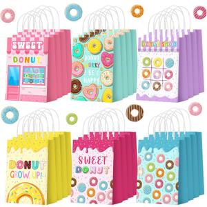 Yeaqee 24 Pcs Donut Bag Donut Party Favors Candy Bags with Handles 5.91" x 8.27" x 3.15" Sweet Doughnut Treat Candy Gift for Girls Kids Birthday Party Baby Shower Holiday Decorations