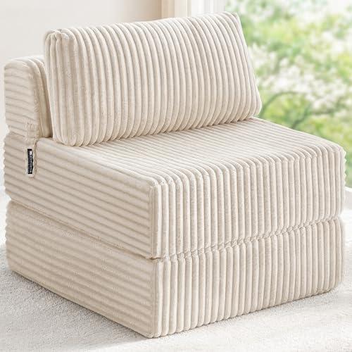 MEGAYES Convertible 4-in-1 Folding Sofa Bed Pocket Coils+Foam Fill Medium Support, Boneless No Assembly for Living Room/Bedroom, Single Beige